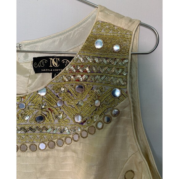 Nazila Couture Size Large Shisha Embroidered Kurta Tunic Top Dress Gold Fringe - Picture 7 of 10